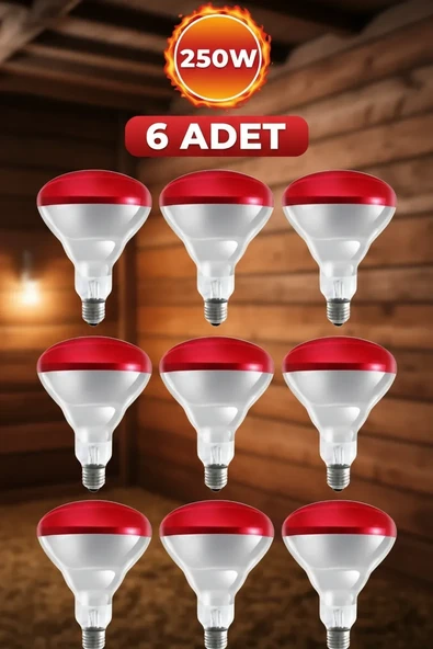 (6 Adet) 250w Kızılötesi Isıtıcılı Hayvan Isıtma Ve Kuluçka Lambası (kırmızı Işık) E27 (kalın Duy) ürün görseli 1