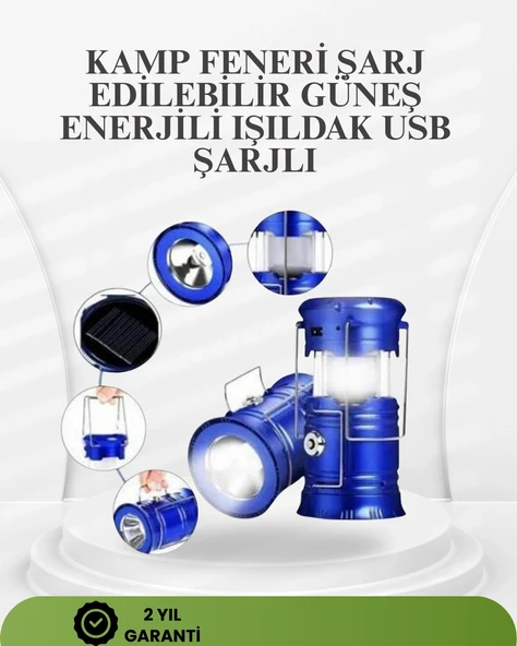 Güneş Enerjili Katlanabilir Kızaklı Kamp Feneri - Usb Şarjlı, Çok Yönlü Ve Dayanıklı Tasarım ürün görseli 1