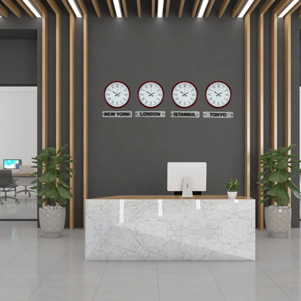 Büro Ev Ofis Dekoru için 4ADET 36CM Kırmızı Tabelalı Küresel Duvar Saati Seti ürün görseli 1