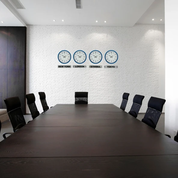 Büro Ev Ofis Dekoru için 4ADET 36CM Blue Classic Tabelalı Küresel Duvar Saati Seti ürün görseli 1