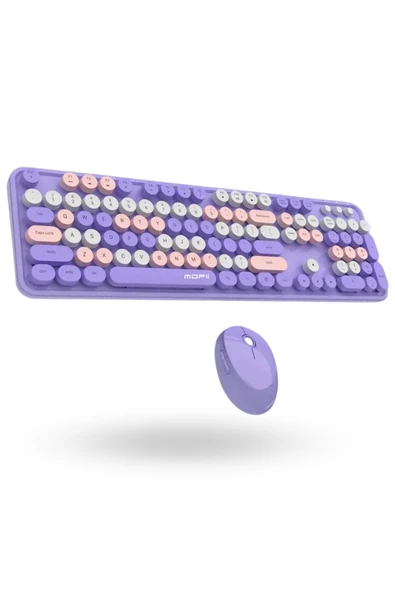 Büro Ev Ofis Bilgisayarı için Sevimli Mor Combo Klavye Mouse Seti ürün görseli 1