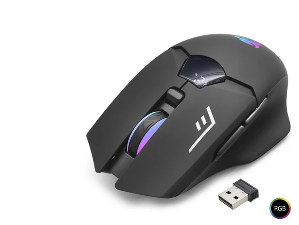 Büro Ev Ofis Bilgisayarı için Siyah Dual Mod 1600 DPI Sessiz Rgb Gaming Mouse ürün görseli 1