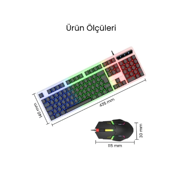 Büro Ev Ofis Bilgisayarı için Kablolu Işıklı Gaming Türkçe Q Klavye Mouse Seti ürün görseli 1