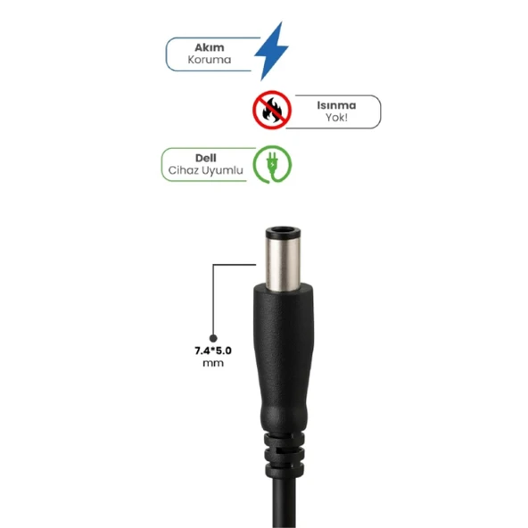 Büro Ev Ofis Dell Notebook Bilgisayarı için 19.5V 4.62A 7.4 * 5.0mm 90W Uyumlu Adaptör ürün görseli 1