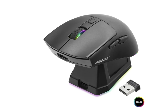 Büro Ev Ofis Bilgisayarı için Siyah Kablosuz Şarj Standlı Rgb Gaming Rgb Mouse ürün görseli 1