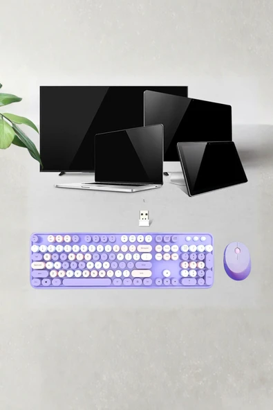 Büro Ev Ofis Bilgisayarı için Sevimli Mor Klavye Mouse Seti - Resim 2