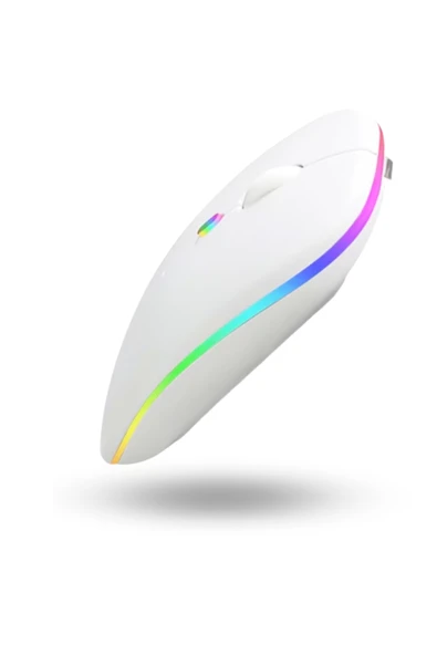 Büro Ev Ofis Bilgisayarı için Rgb Beyaz Şarjlı Kablosuz Mouse ürün görseli 1