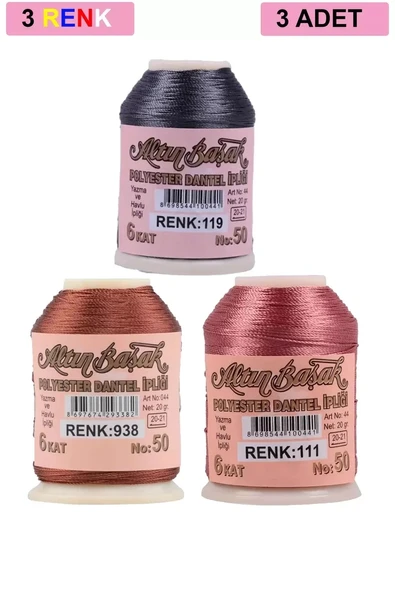 3 Adet Altınbaşak Oya ve Dantel İpi 20 gr - Royaleks - No: 938 - 111 - 119 ürün görseli 1