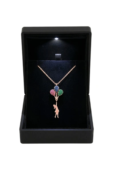 925 Ayar Gümüş Kolye Özel Işıklı Mücevher Kutulu Rose Gold Kaplama Balonlu Kız Kolye SGTL13344ROSE ürün görseli 1