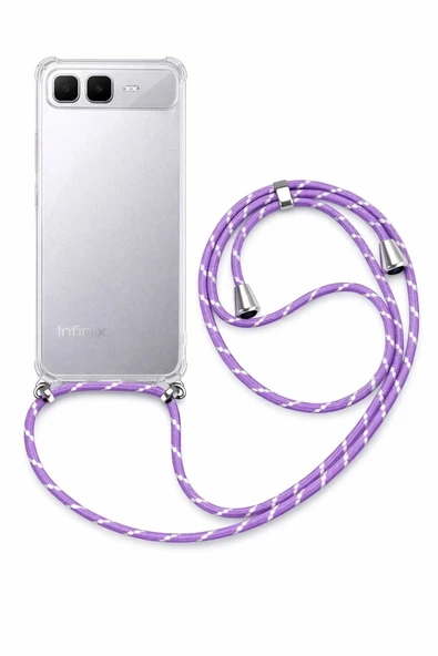 İnfinix Smart 10 Plus Boyun Askılı Şeffaf Tank Kılıf Lila ürün görseli 1