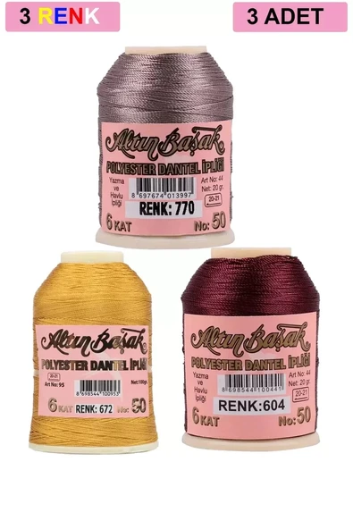 3 Adet Altınbaşak Oya ve Dantel İpi 20 gr - Royaleks - No: 672 - 604 - 770 ürün görseli 1