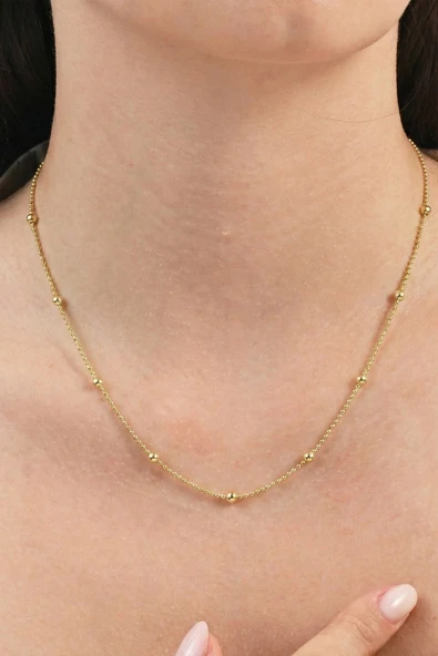 925 Ayar Gümüş Zincir Altın Kaplama Gold İtalyan Hepsi Top Top Zincir Kolye SGTL13316GOLD ürün görseli 1