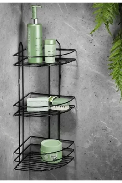 Köşelik Banyo 3 Raflı Siyah Metal Royaleks-56574 ürün görseli 1