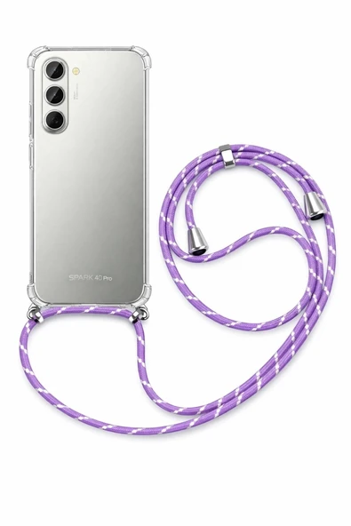 Tecno Spark 40 Pro Boyun Askılı Şeffaf Tank Kılıf Lila ürün görseli 1