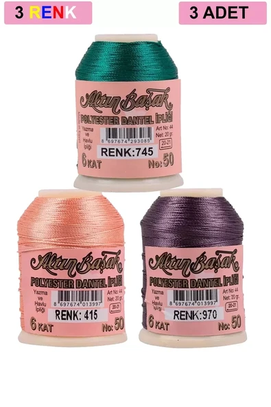 3 Adet Altınbaşak Oya ve Dantel İpi 20 gr - Royaleks - No: 415 - 970 - 745 ürün görseli 1