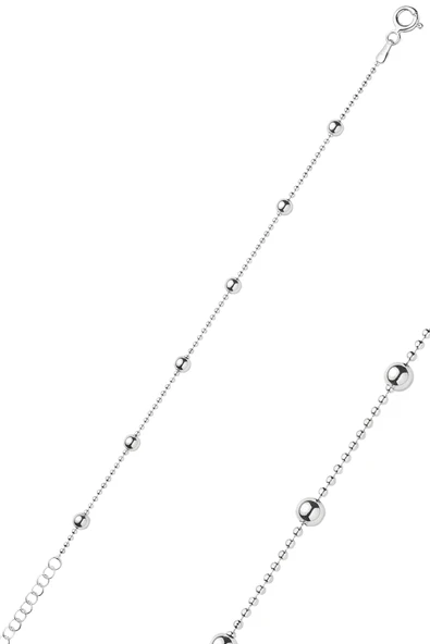 925 Ayar Gümüş Top Top Zincir Bileklik - İtalyan Bead Chain Zarif Kadın Bilekliği SGTL13338RODAJ ürün görseli 1