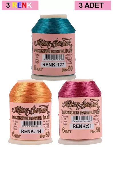 3 Adet Altınbaşak Oya ve Dantel İpi 20 gr - Royaleks - No: 044 - 091 - 127 ürün görseli 1