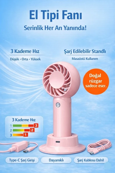 Jasper Sr-0034 Taşınabilir Standlı Serinletici Fan 3 Hız Ayarlı , Typ-c Şarjlı Fan Masaüstü Fan Vantilatör 2w-5v/1a ürün görseli 1
