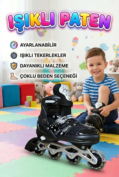 Işıklı Silikon Tekerli Ayarlanabilir M 34-37 Bedenli Çocuk Pateni Spor Dış Mekan Oyuncağı ürün görseli 1