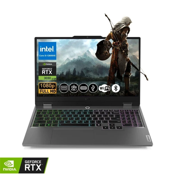 Lenovo LOQ Gaming Notebook i5-12600HX 8GB RAM 512GB SSD RTX3050 6GB 15.6" FHD 144Hz IPS FreeDOS 83GS00P8TR ATL1 ürün görseli 1