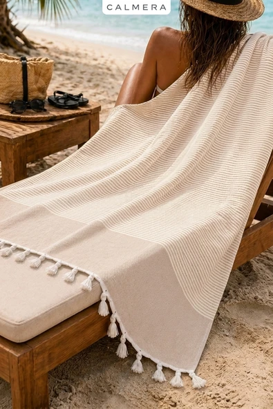 Calmera | Çizgili Peştemal - Pamuk - Doğal Saçaklı | Plaj, Havuz, Deniz, Spa, Sauna, Spor, Seyahat Havlusu ürün görseli 1