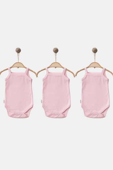 Bamoola %100 Organik Pamuklu Düz Pembe 3'lü Atlet Body Zıbın - Askılı - Çıtçıtlı Pembe 1-1,5 Yaş ürün görseli 1