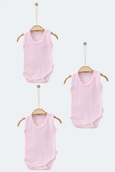 Bamoola %100 Organik Pamuklu Pembe Düz Desenli 3'lü Atlet Body Zıbın - Askılı - Çıtçıtlı (DÜZ RENK DESENSİZ) Kelebek 24 Ay ürün görseli 1