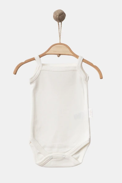 Bamoola %100 Organik Pamuklu Düz Krem 3'lü Atlet Body Zıbın - Askılı - Çıtçıtlı Krem 1 Yaş - Resim 2