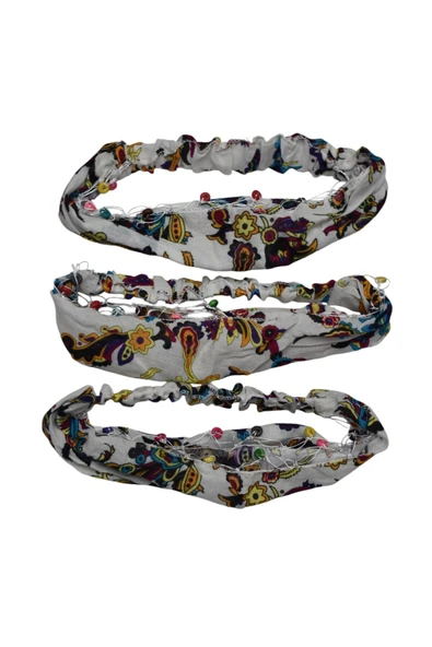 artıbir bodrum Lastikli Bandana Paraşüt Model Saç Bandı 3 lü Çiçekli Boncuklu Set ürün görseli 1