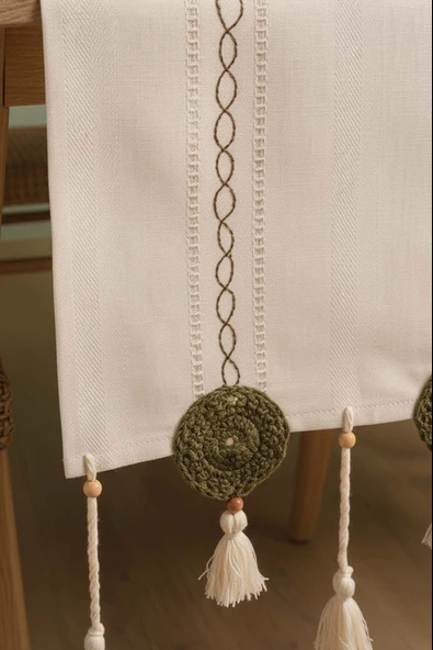 Yeşil Nakışlı Dantelli Runner 50x130 cm - Resim 4