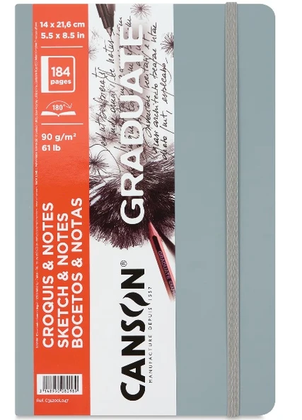 Canson Graduate Sert Kapaklı Eskiz Defteri 90gr  14x21,6 184 Sayfa - Açık Gri ürün görseli 1