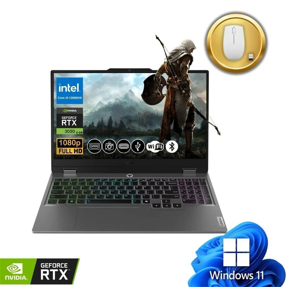Lenovo LOQ Gaming Notebook i5-12600HX 64GB RAM 512GB SSD RTX3050 6GB 15.6" FHD 144Hz IPS Win11Pro 83GS00P8TR ATL123 +Mouse ürün görseli 1