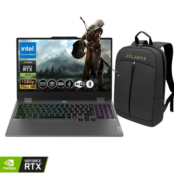 Lenovo LOQ Gaming Notebook i5-12600HX 16GB RAM 2TB SSD RTX3050 6GB 15.6" FHD 144Hz IPS FreeDOS 83GS00P8TR ATL68 +Çanta ürün görseli 1