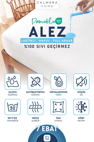 Calmera | Pamuk Su / Sıvı Geçirmez Alez | Havlu Yatak Koruyucu - Full Kenar Lastikli Fitted | Bebek / Tek Çift Kişilik / Battal ürün görseli 1
