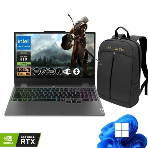 Lenovo LOQ Gaming Notebook i5-12600HX 8GB RAM 512GB SSD RTX3050 6GB 15.6" FHD 144Hz IPS Win11Pro 83GS00P8TR ATL126 +Çanta ürün görseli 1