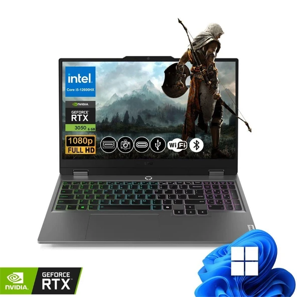 Lenovo LOQ Gaming Notebook i5-12600HX 48GB RAM 2TB SSD RTX3050 6GB 15.6" FHD 144Hz IPS Win11 Pro 83GS00P8TR ATL38 ürün görseli 1