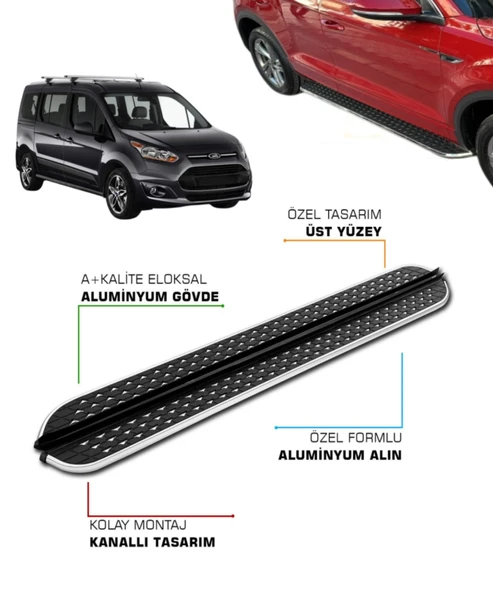 FORD CONNECT UYUMLU 2014 2015 2016 2017 2018 2019 2020 2021 ARACA ÖZEL YAN BASAMAK ürün görseli 1