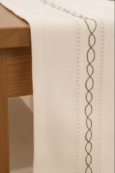 Yeşil Nakışlı Dantelli Runner 50x130 cm - Resim 6