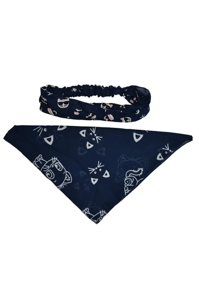 YELPAZE DÜNYASI Kedi Desenli Kare ve Lastikli Paraşüt Bandana Seti 2 li ürün görseli 1