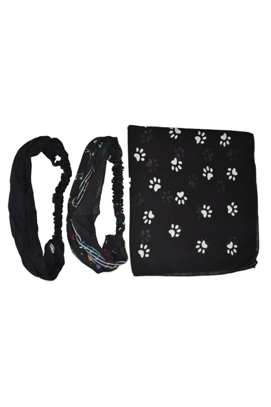 YELPAZE DÜNYASI Lastikli Bandana Kedi patili ve Müzik Notalı Paraşüt Bandana Model set ürün görseli 1