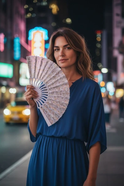 YELPAZE DÜNYASI Yelpaze Beyaz Yaldızlı Gece Yelpazesi ürün görseli 1