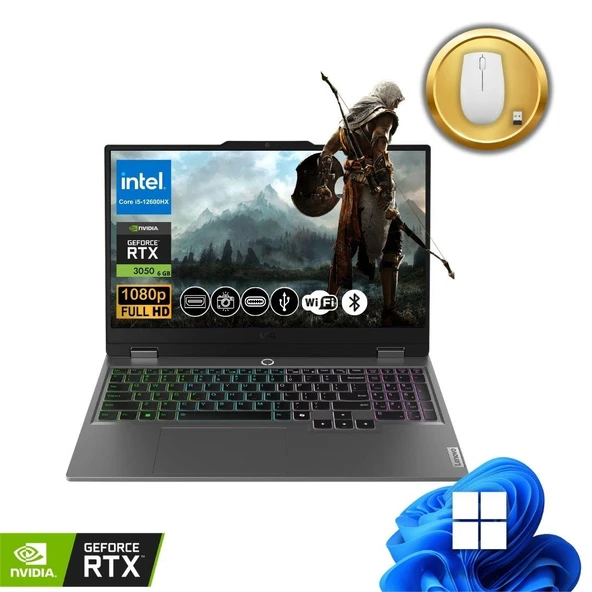 Lenovo LOQ Gaming Notebook i5-12600HX 32GB RAM 1TB SSD RTX3050 6GB 15.6" FHD 144Hz IPS Win11Pro 83GS00P8TR ATL115 +Mouse ürün görseli 1