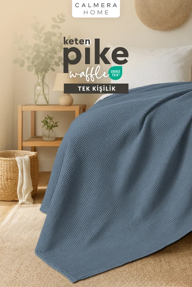 Calmera | Keten Tek Kişilik Waffle Pike | Yatak & Koltuk Örtüsü - Şal | Premium Pamuk - Yazlık | 150 x 210 cm ürün görseli 1