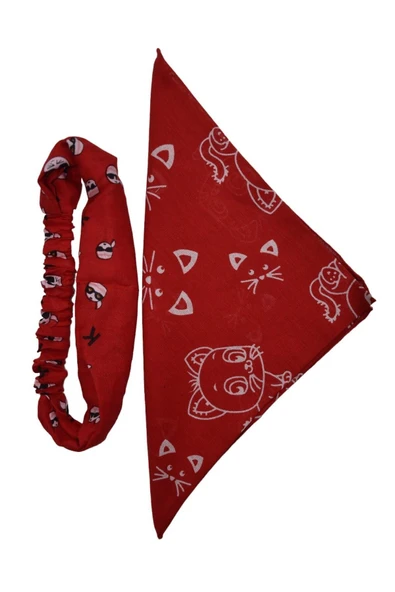 YELPAZE DÜNYASI Kedi Desenli Kare ve Lastikli Paraşüt Bandana Seti 2 li ürün görseli 1