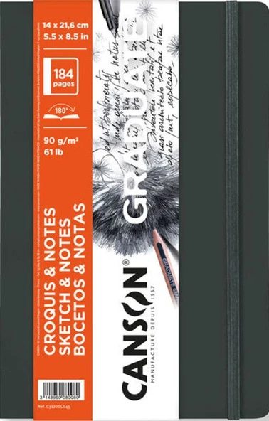 Canson Graduate Sert Kapaklı Eskiz Defteri 90G  14x21,6 92S - Koyu Gri ürün görseli 1