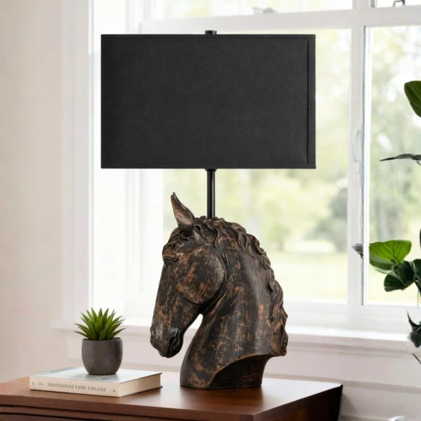 Horse Eskitme Siyah Gövde Siyah Başlık Dekroatif Abajur ürün görseli 1