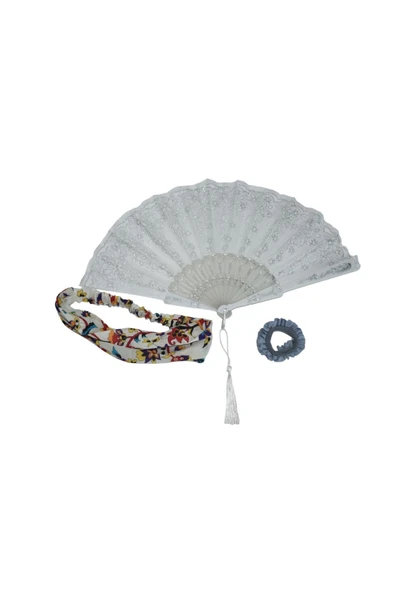 YELPAZE DÜNYASI Yelpaze Simli Beyaz & Bandana Seti ürün görseli 1