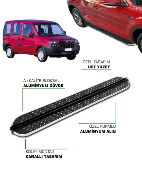 FIAT DOBLO KISA ŞASE YUMLU 2001 2002 2003 2004 2005 2006 2007 2008 2009 ARACA ÖZEL YAN BASAMAK ürün görseli 1