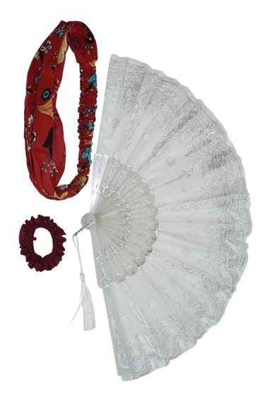 YELPAZE DÜNYASI Yelpaze Simli Beyaz & Toka & Bandana Seti ürün görseli 1