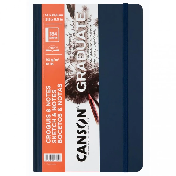Canson Graduate Sert Kapaklı Eskiz Defteri 90gr 14x21,6 184 Sayfa / 92 Yaprak - Mavi ürün görseli 1